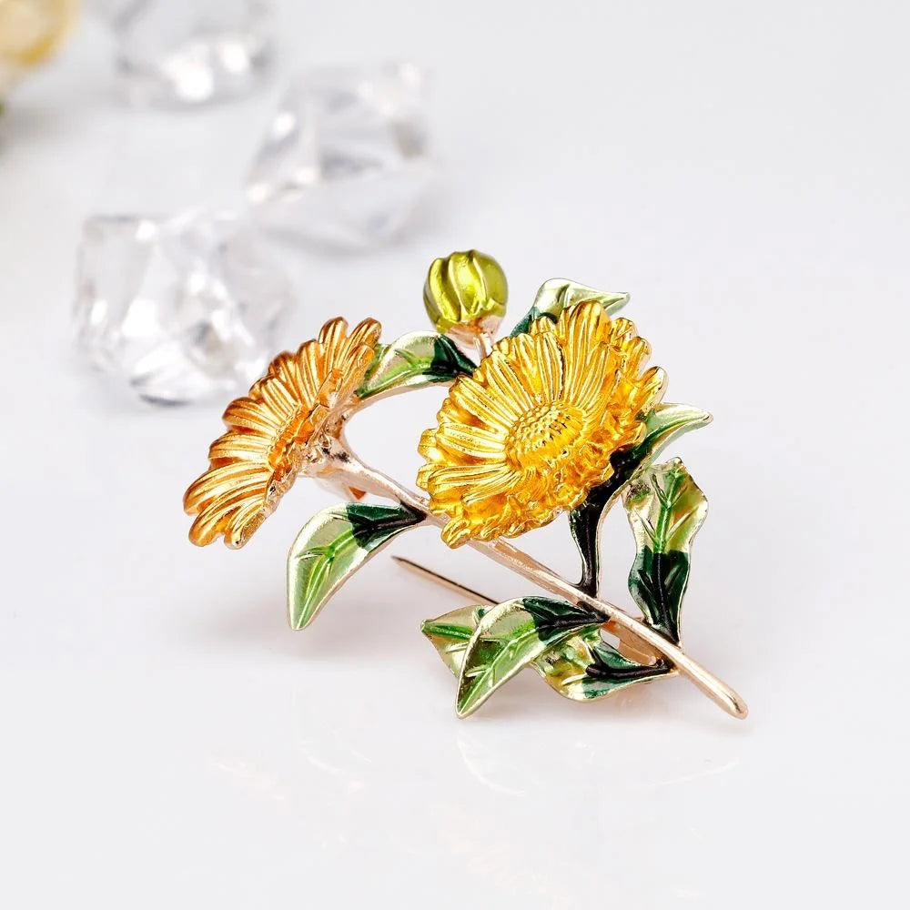 Elegant Enamel Daisy Flower Brooch For Women, Alloy Floral Lapel Pin Corsage Suit Accessory Gift