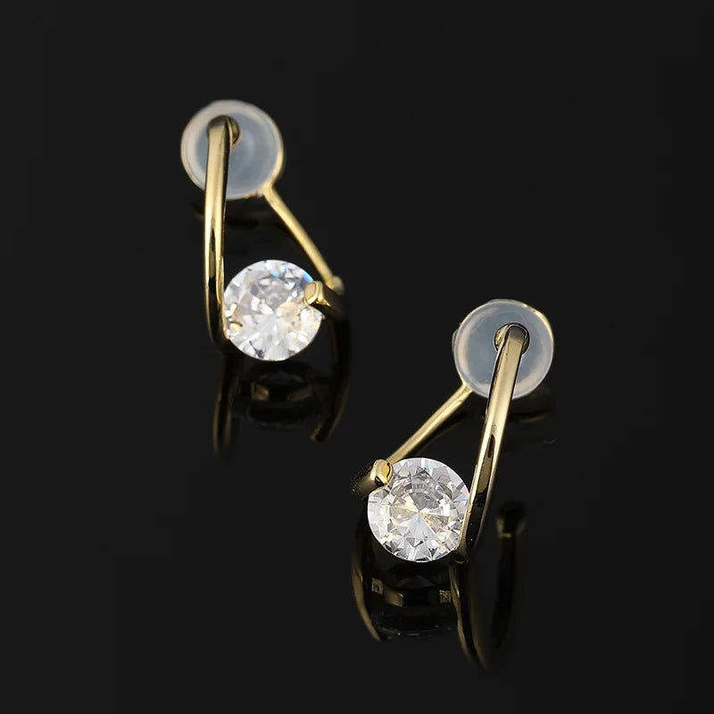 Elegant Cross Hoop Zircon Stud & Clip On No Piercing Gold Tone Minimalist Ear Cuff Earrings