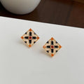 Copper Enamel Floral Geometric Micro Pave Zircon Stud Earrings For Women