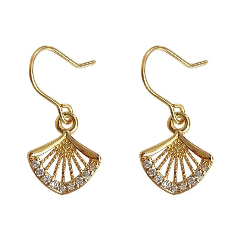 18K Gold Plated Copper Micro Pave Zircon Ginkgo Leaf Mini Drop Earrings For Women