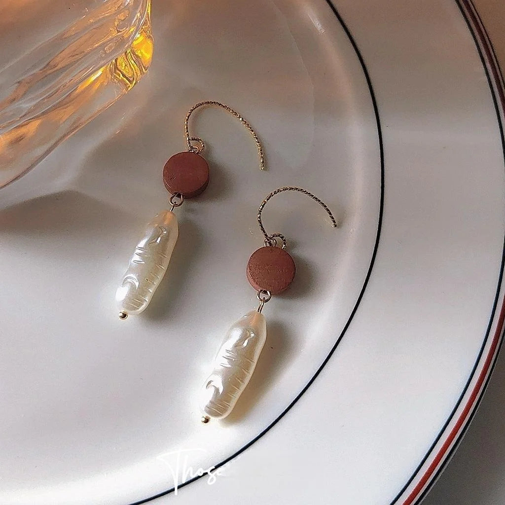 French Vintage Resin Geometric Oval Line Drop Earrings Handmade Designer Jewelry