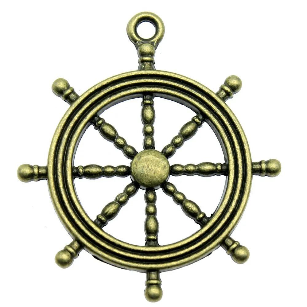 45x40mm 5.3g Multicolor Zinc Alloy Ship Helm Wheel Charm Pendant for DIY Nautical Jewelry Making
