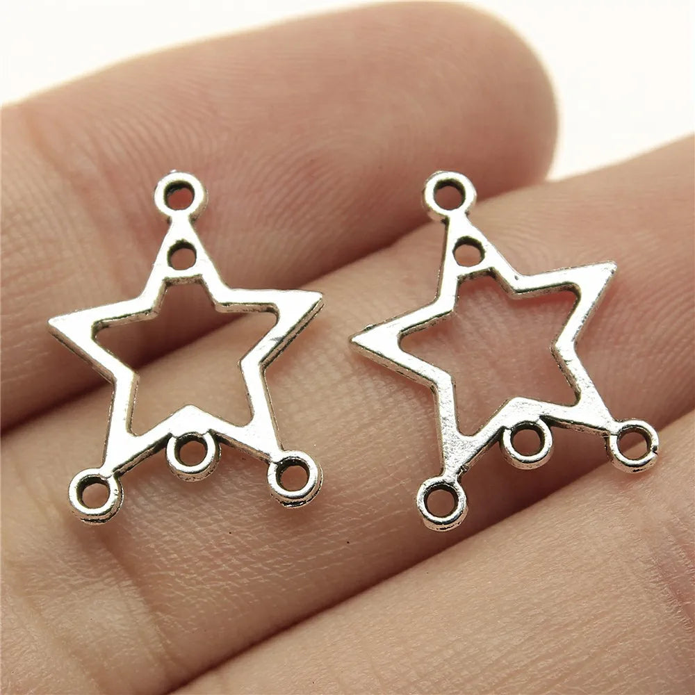19x14mm 0.7g Antique Silver Zinc Alloy Star Earring Connector Charm for DIY Earrings Jewelry Making