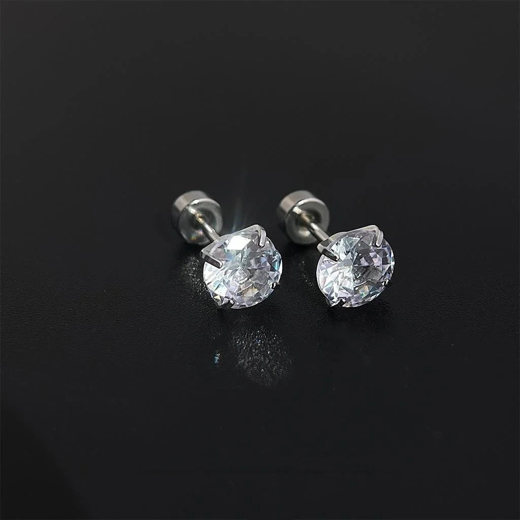 Stainless Steel Zircon Round Geometric Stud Earrings, Style Versatile Cartilage Ear Jewelry