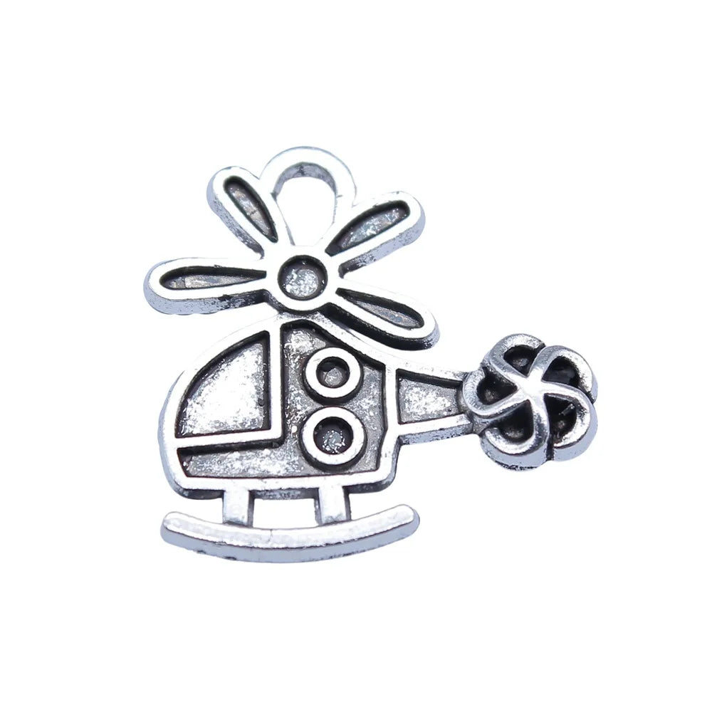 18x18mm 1g Antique Silver Zinc Alloy Helicopter Charm Pendant for DIY Necklace Bracelet Making