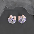 Fresh Sweet Enamel Hand Painted Bow Flower Copper Zircon Stud Earrings