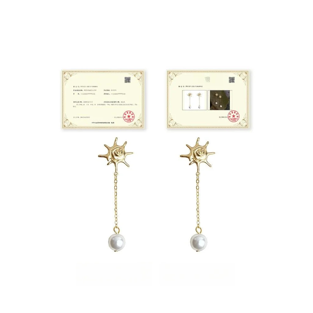 Ocean Style Conch Glass Pearl Drop Earrings Copper Star Geometric Elegant Designer Jewelry