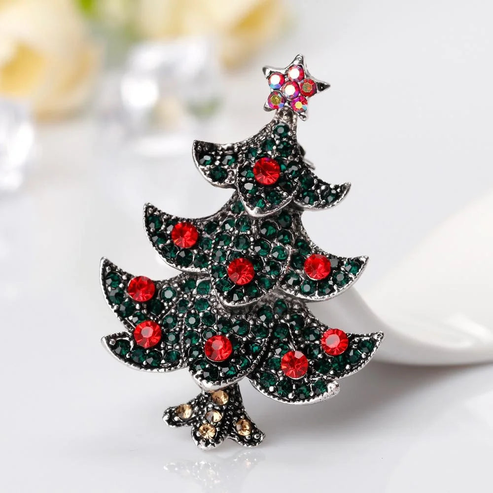 Elegant Christmas Tree Rhinestone Alloy Brooch With Star, Festive Lapel Pin Corsage Gift For Women