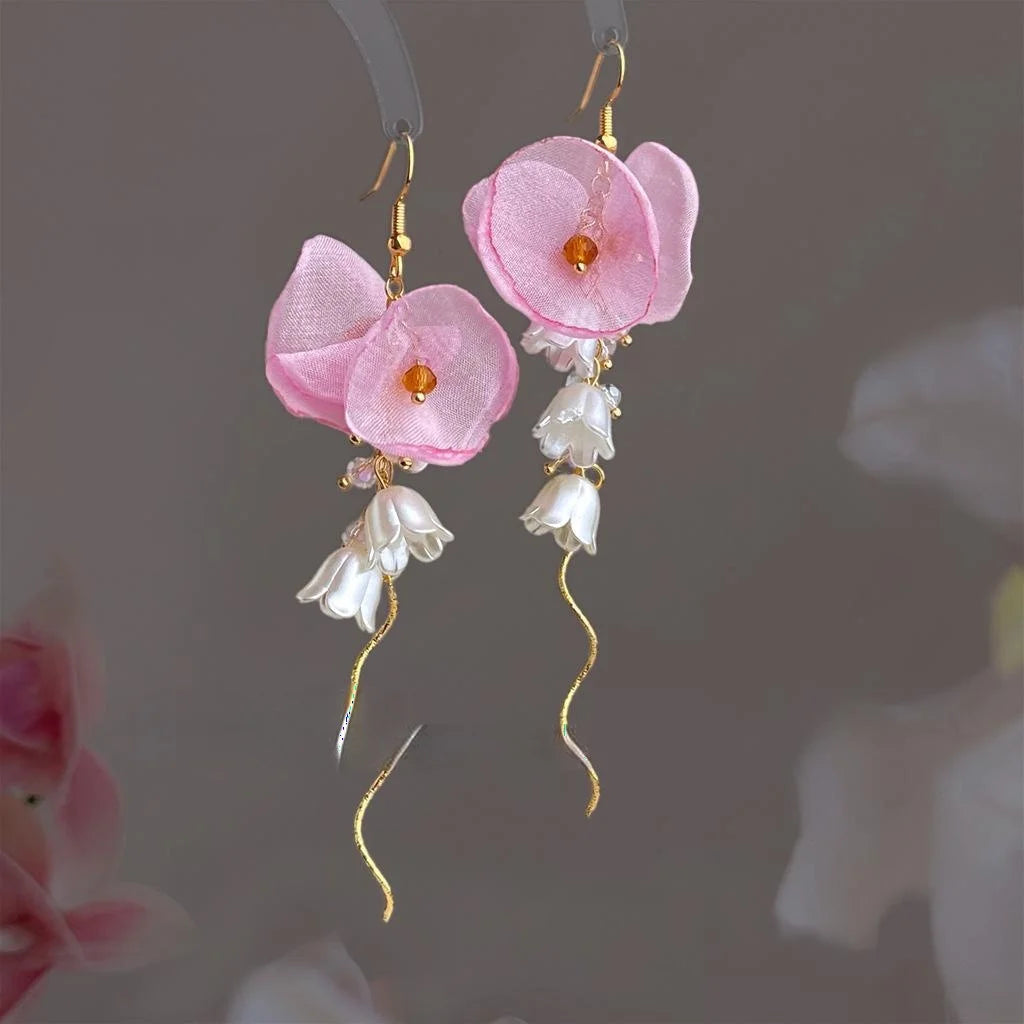 Handmade Copper Flower Tassel Drop Earrings For Women Sweet Summer Vacation Jewelry