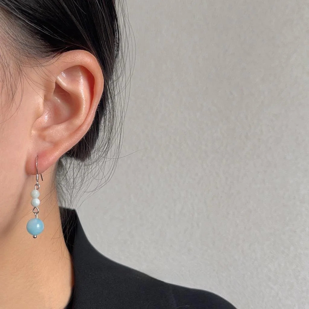 Original Design Copper Blue Natural Stone Geometric Tassel Drop Earrings New Chinese Style