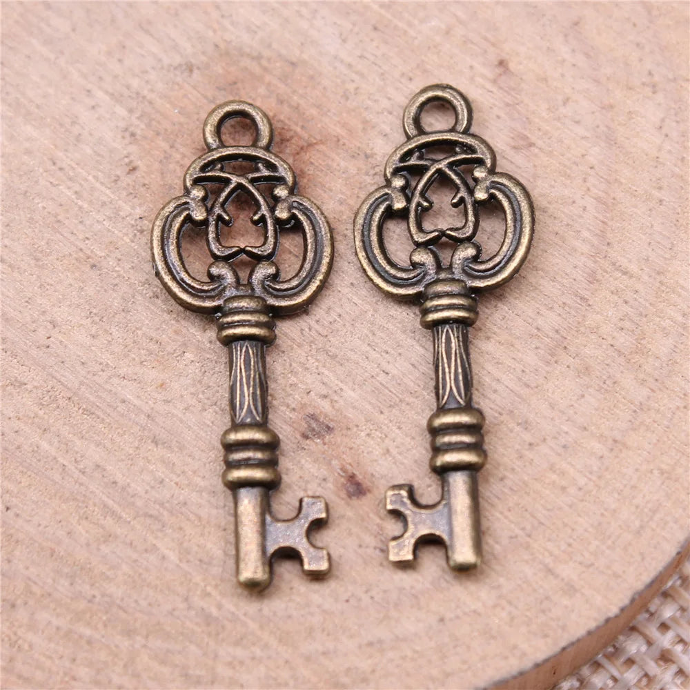 27x10mm 0.8g Antique Gold Zinc Alloy Key Charm Pendant for DIY Bracelet Necklace Jewelry Making