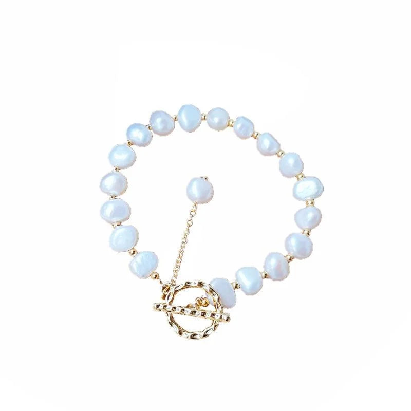 14K Gold Plated Irregular Baroque Natural Freshwater Pearl Vintage Geometric Bracelet