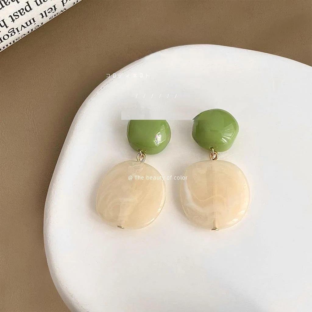 Milk Tea Apricot Acrylic Irregular Geometric Drop Earrings Fashion OL Original Design Jewelry