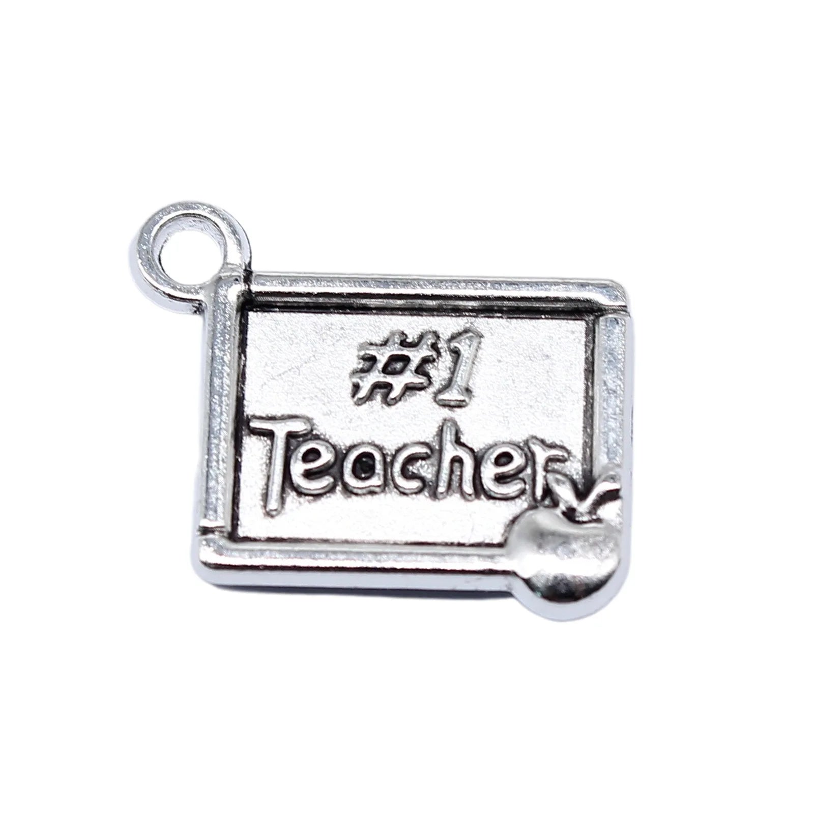 15x19mm 1.7g Antique Silver Zinc Alloy #1 Teacher Charm Pendant for School Theme DIY Jewelry Making