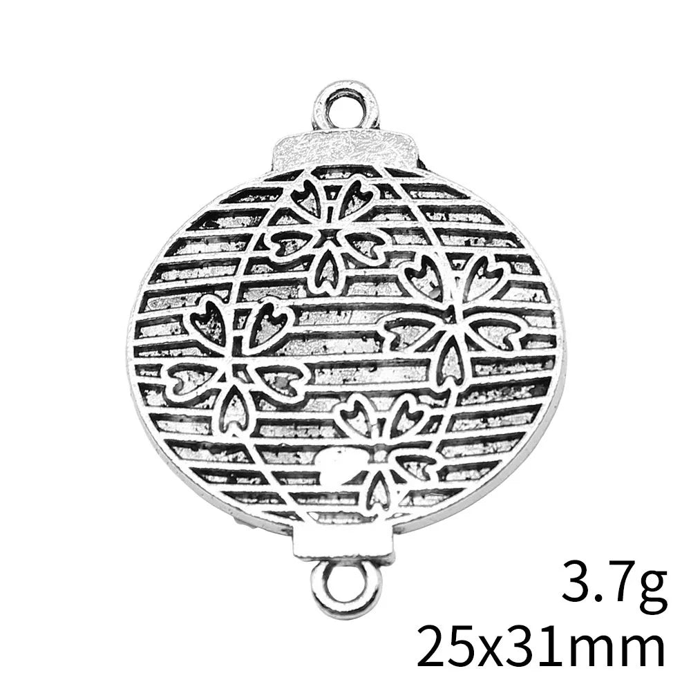 25x31mm 3.7g Antique Silver Tone Zinc Alloy Lantern Connector Charm for Necklace Bracelet Earring DIY