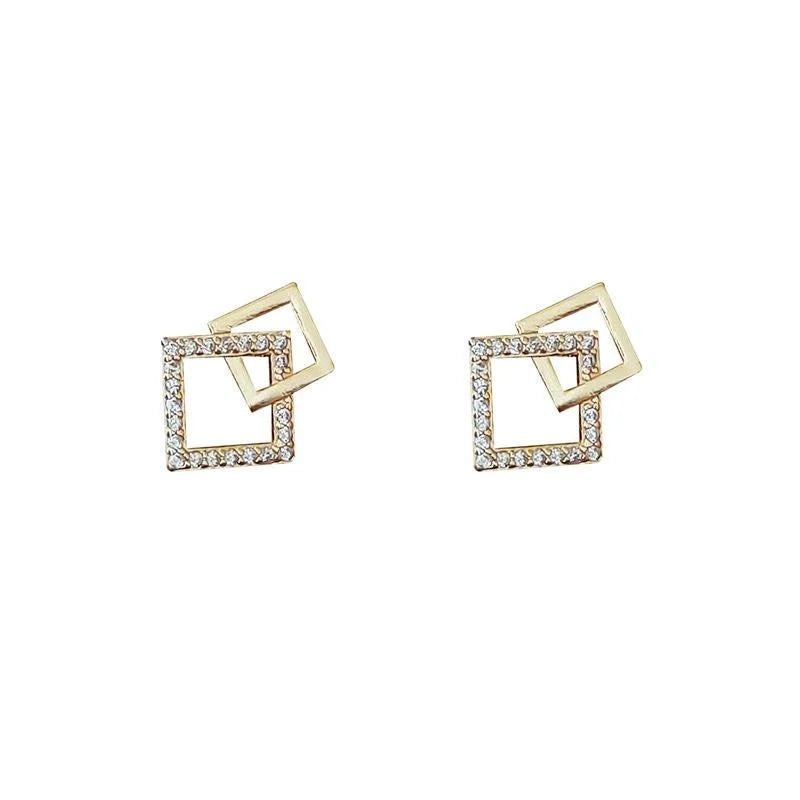 14K Plated Copper Micro Pave Zircon 3D Overlapping Rhombus Stud Earrings For Women