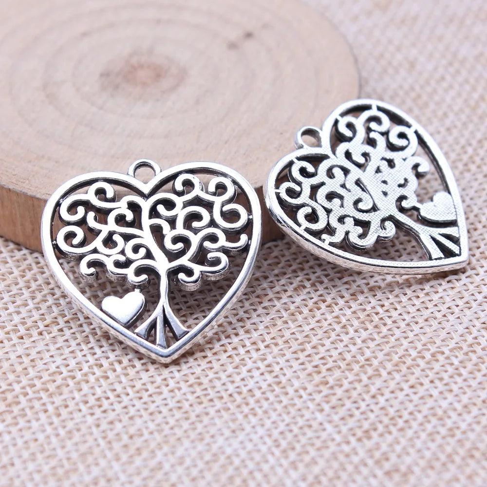 30x30mm 6g Antique Silver Zinc Alloy Heart Tree Charm Pendant for DIY Necklace Jewelry Making