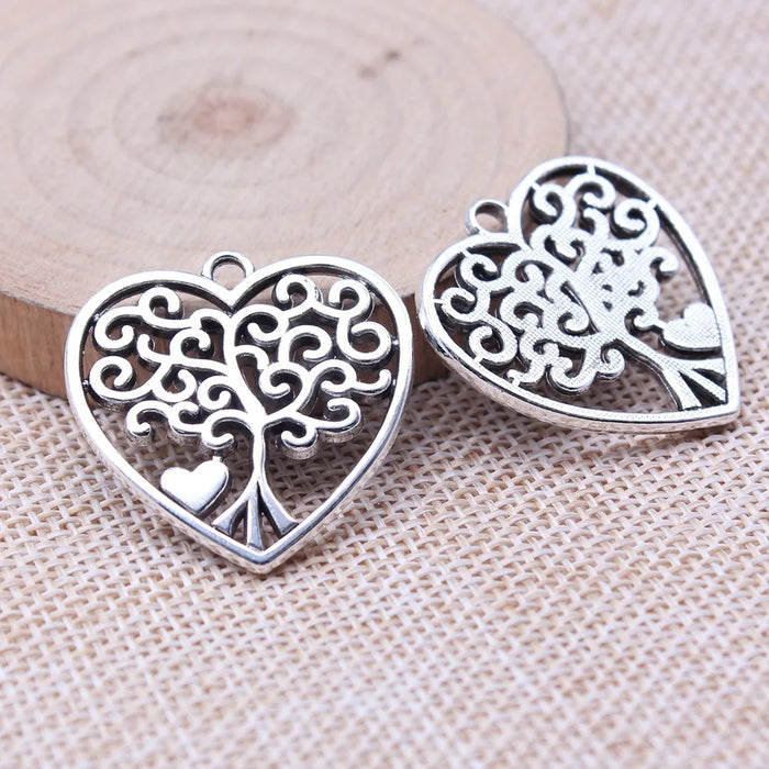 30x30mm 6g Antique Silver Zinc Alloy Heart Tree Charm Pendant for DIY Necklace Jewelry Making