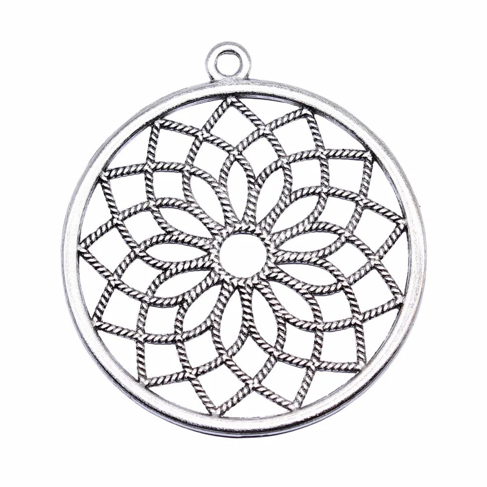 49x49mm 6.6g Multicolor Zinc Alloy Round Flower of Life Charm Pendant for DIY Jewelry Making