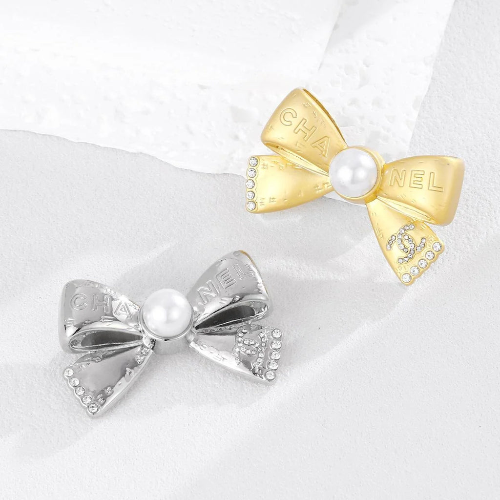Elegant Pearl Bow Brooch With Rhinestone Alloy Lapel Pin For Suits Coats Bags Corsage Gift