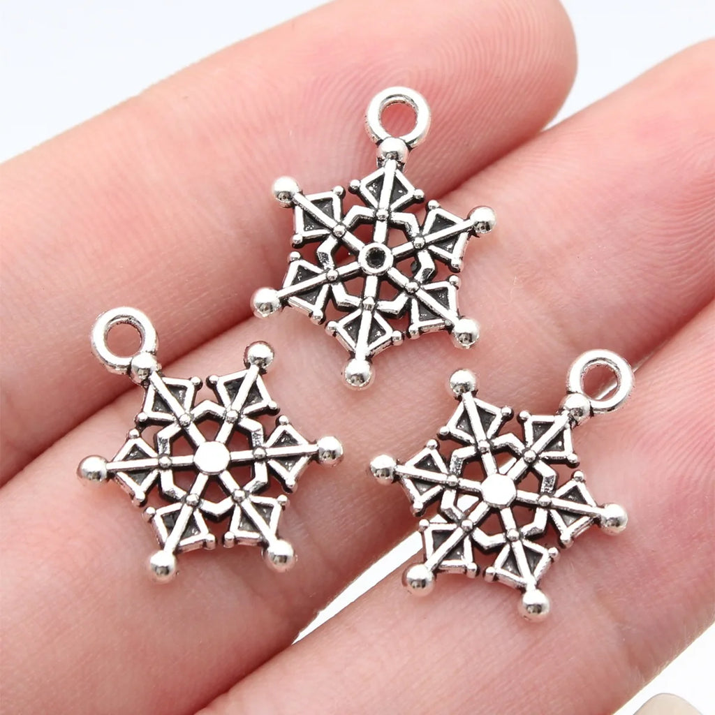 19x14mm 0.93g Antique Silver Zinc Alloy Snowflake Charm Pendant for DIY Necklace Bracelet Jewelry Making