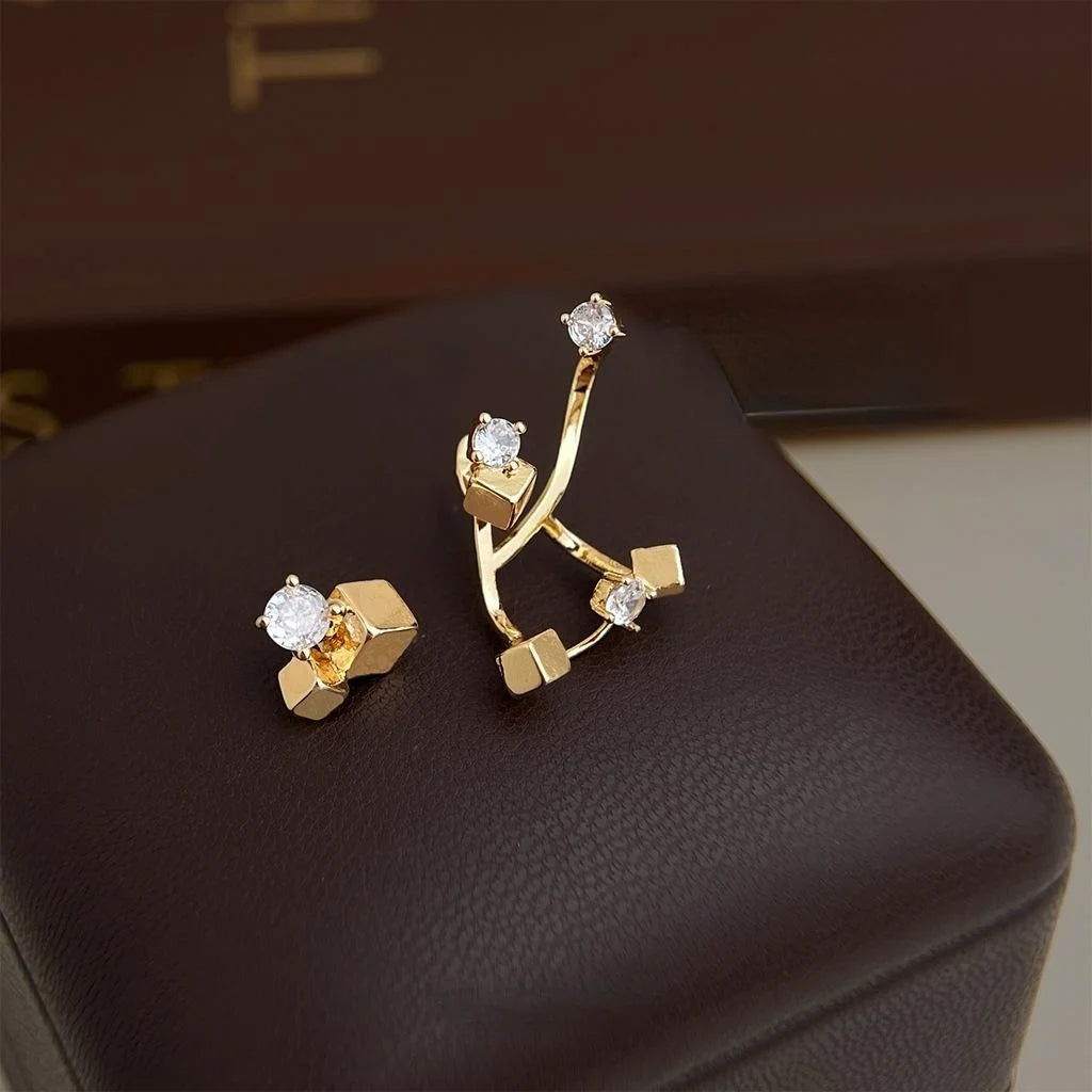 Original Design Micro Pave Zircon Silver Plated Copper Geometric Leaf Drop Earrings