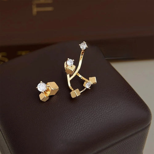 Original Design Micro Pave Zircon Silver Plated Copper Geometric Leaf Drop Earrings
