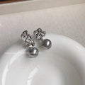 Asymmetric Gray Glass Pearl Drop Earrings Copper Geometric Luxury Style