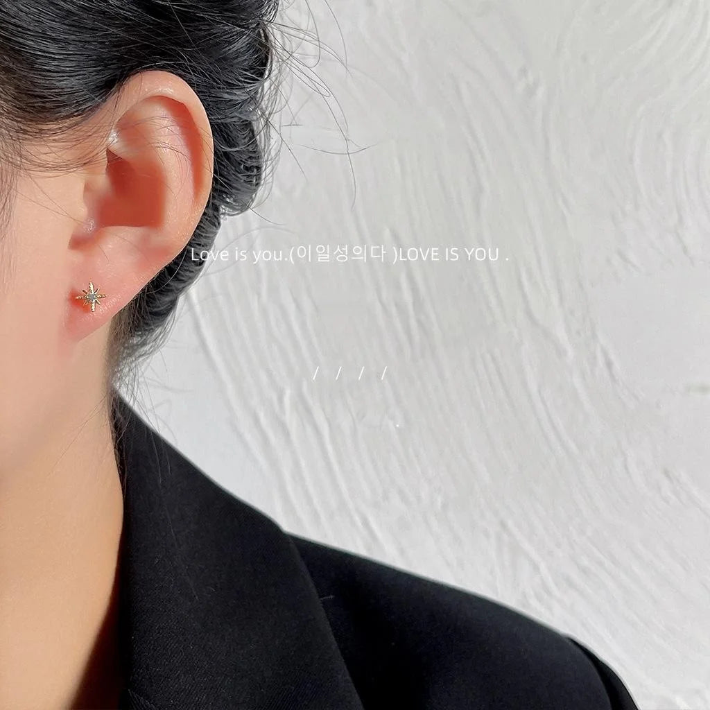 5 Piece Mini Silver Plated Copper Zircon Geometric Stud Earrings For Daily Wear