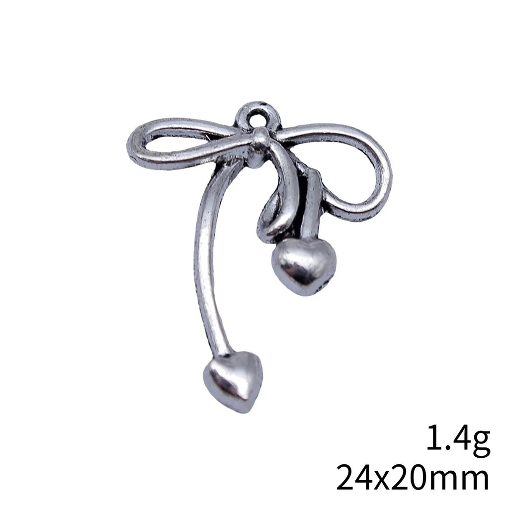 24x20mm 1.4g Antique Silver Zinc Alloy Heart Bow Butterfly Charm Pendant for Bracelet Necklace DIY Jewelry Making
