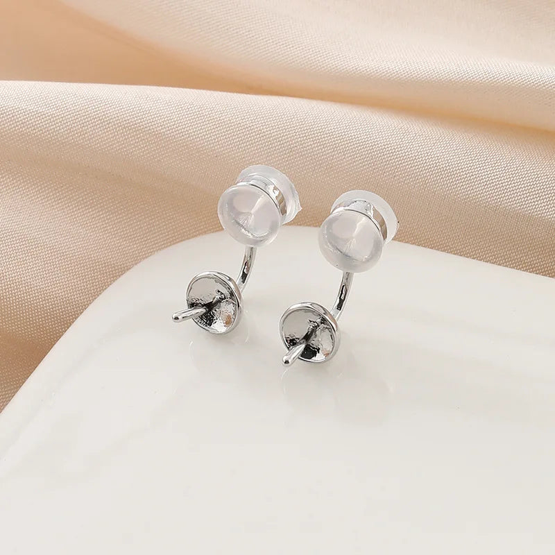 Invisible Silicone Round Pad Alloy DIY Stud & Clip On No Piercing Elegant Pearl Setting Earrings