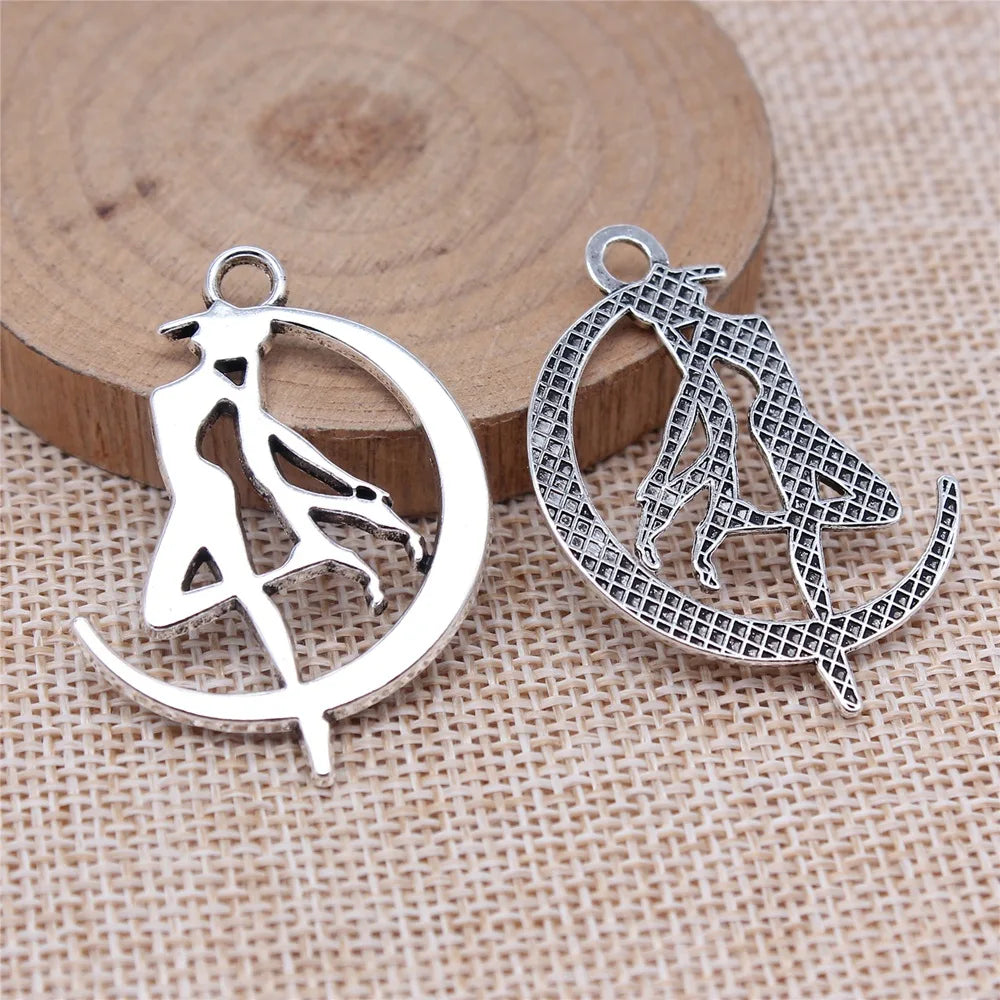 32x41mm 4.1g Antique Silver Zinc Alloy Moon Dancer Fairy Charm Pendant for DIY Jewelry Making