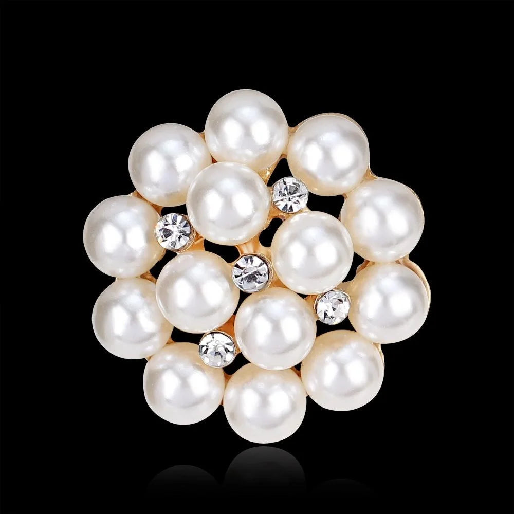 Elegant Mini Pearl Cluster Rhinestone Flower Brooch For Women, Lapel Pin Corsage Suit Accessory Gift