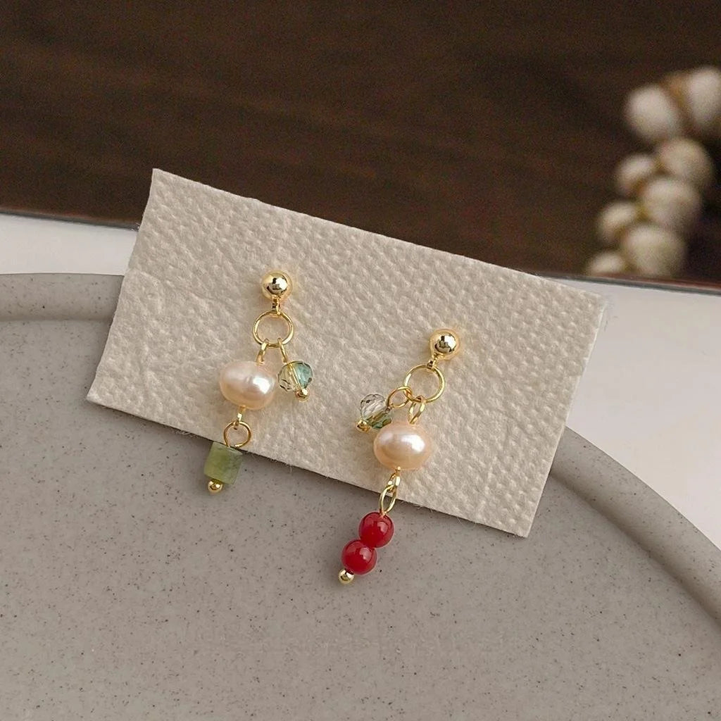 Designer Freshwater Pearl Asymmetric AB Drop Earrings New Chinese Style Geometric Jewelry