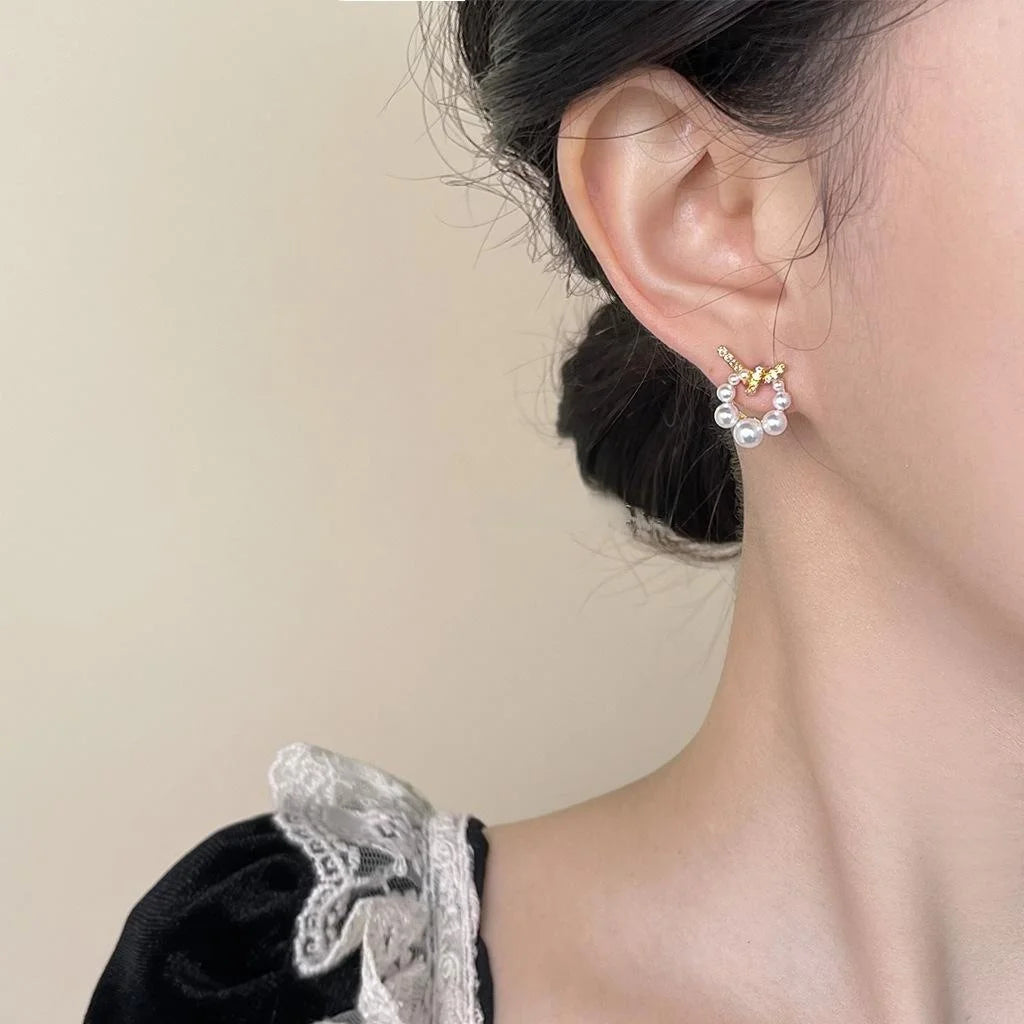 14K Plated Copper Zircon Pearl Geometric Rope Knot Stud Earrings For Women Luxury Minimalist