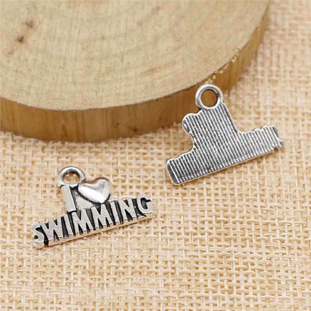 22x15mm 1.6g Multicolor Zinc Alloy I Love Swimming Charm Pendant for DIY Sports Jewelry Making