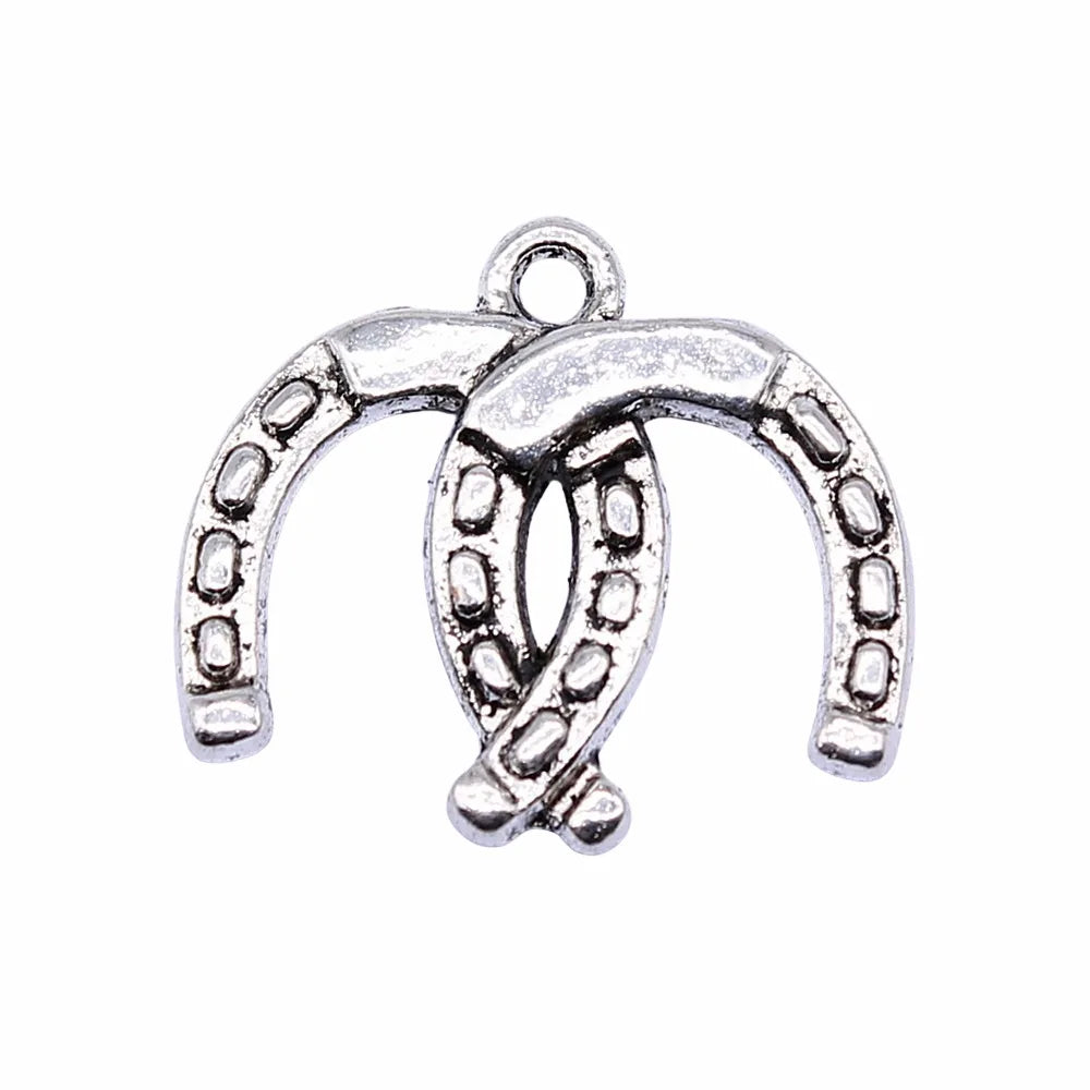 20x17mm 1.3g Antique Silver Zinc Alloy Double Horseshoe Charm Pendant for DIY Jewelry Making