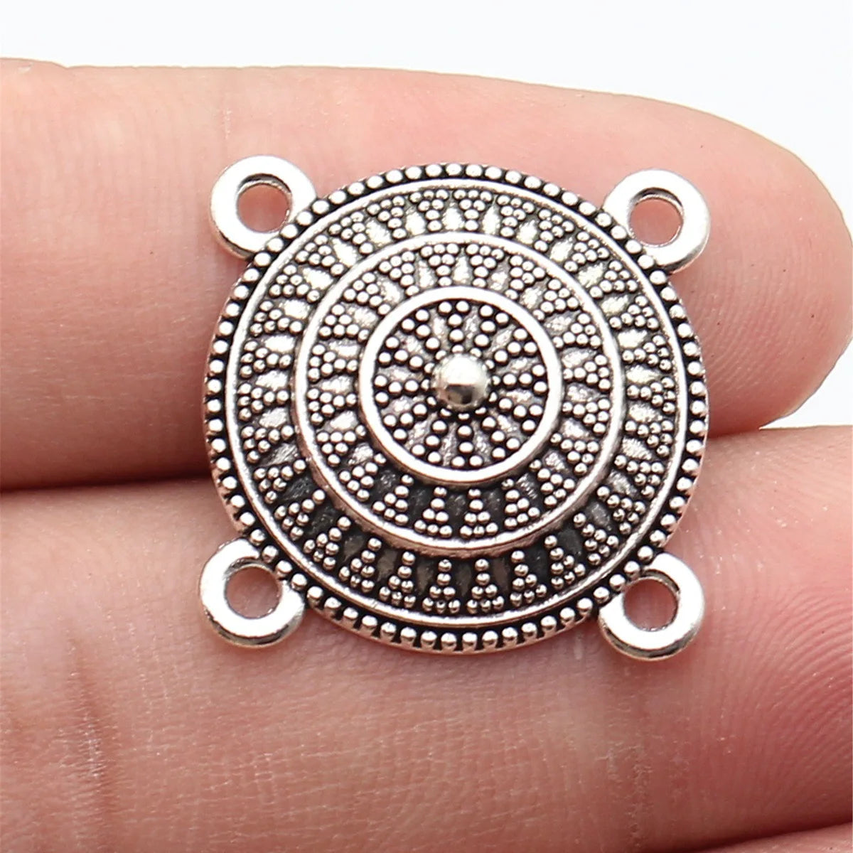 22x22mm 2.4g Antique Silver Zinc Alloy Four-Hole Round Connector Charm for DIY Body Chain Jewelry