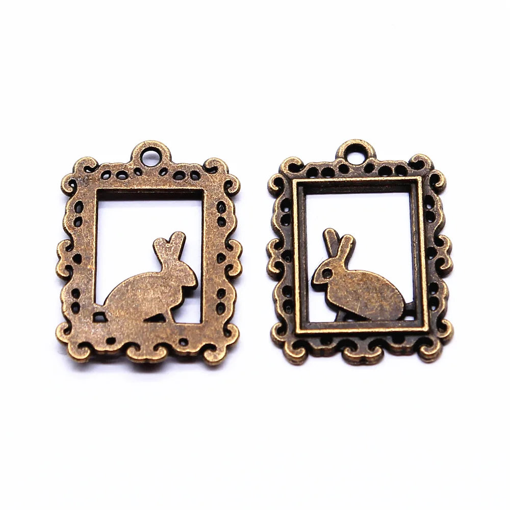 24x17mm 1.5g Multicolor Zinc Alloy Rabbit Photo Frame Charm Pendant for DIY Necklace Bracelet Crafts