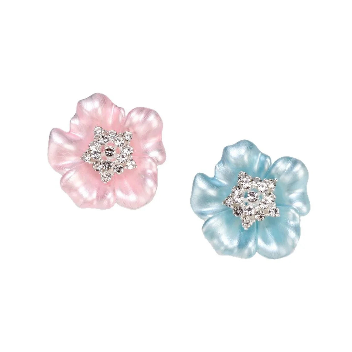 Elegant Blue Enamel Flower Brooch With Rhinestone Center, French Style Floral Lapel Pin Corsage Gift