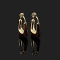 Vintage French Brown Resin Geometric Hoop Stud & Clip On No Piercing Gold Alloy Spiral Earrings