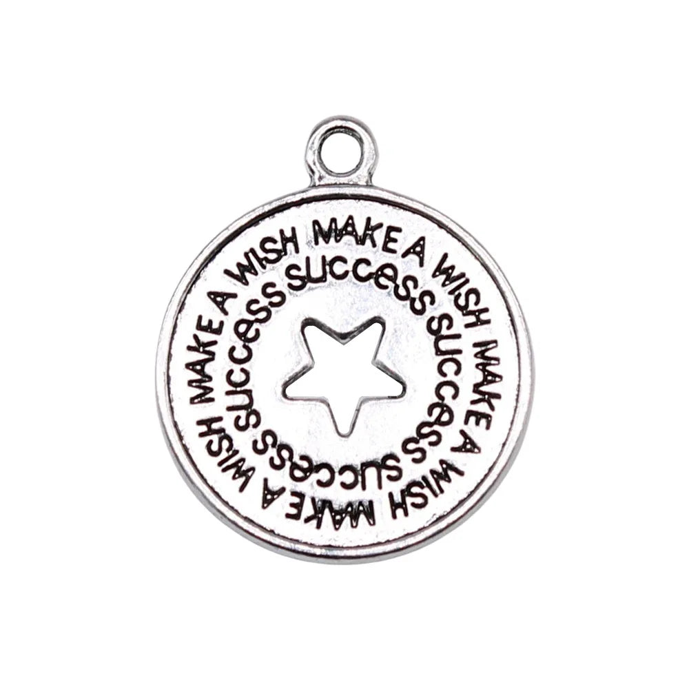 26x22mm 3.19g Antique Silver Zinc Alloy Wish Success Five-Pointed Star Charm Pendant for DIY Jewelry