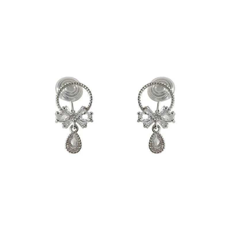 Gold Plated Copper Butterfly Zircon Micro Pave Clip On Drop Earrings High End Spiral Design