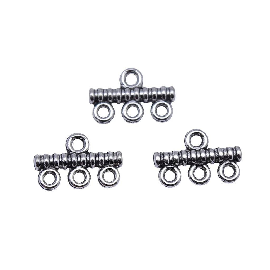 14x9.3mm 0.58g Antique Silver Zinc Alloy Three Hole Earring Connector Charm for DIY Earring Making