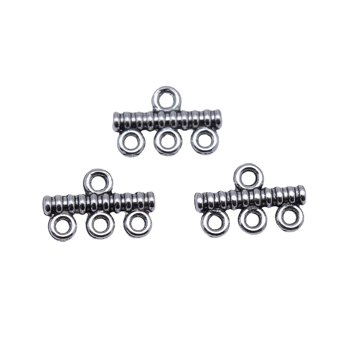 14x9.3mm 0.58g Antique Silver Zinc Alloy Three Hole Earring Connector Charm for DIY Earring Making
