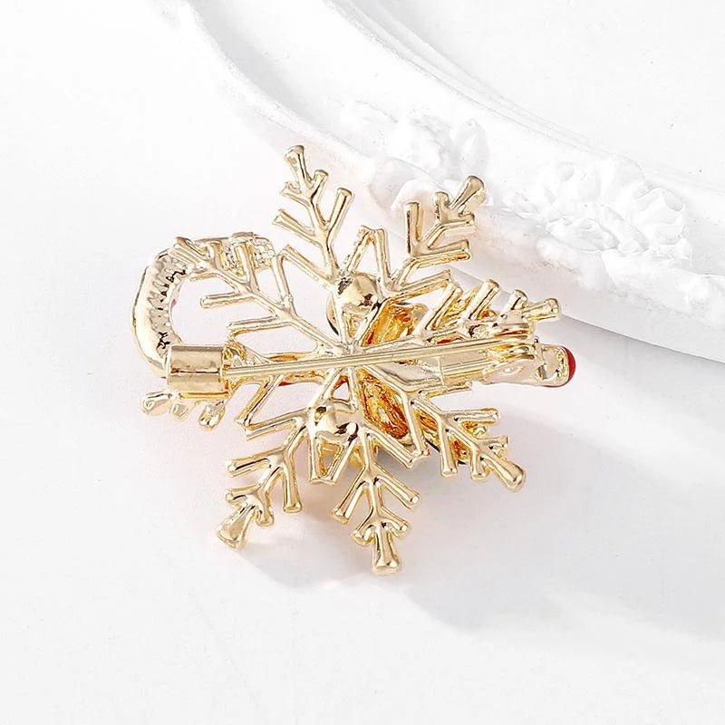 Cute Christmas Candy Cane Snowflake Bow Enamel Alloy Brooch, Festive Lapel Pin Corsage Gift