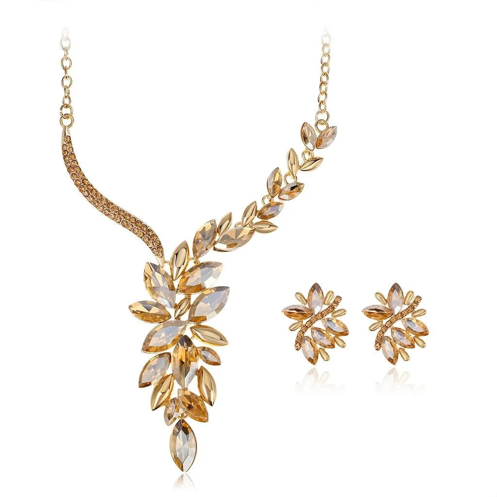 Luxury Bridal Crystal Rhinestone Flower Necklace Earrings Jewelry Set For Wedding Party Banquet Gift