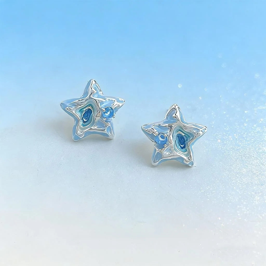 Designer Romantic Starfish Stud Earrings Copper Enamel Zircon Vacation Style
