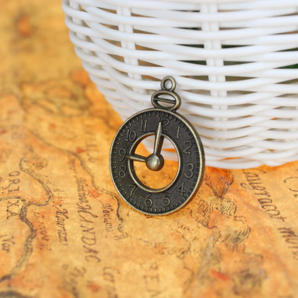 24MM Antique Silver Zinc Alloy Clock Charm Pendant for DIY Necklace Bracelet Jewelry Making