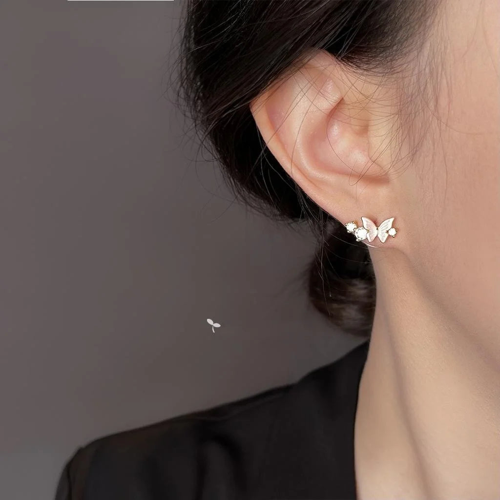 14K Plated Copper Butterfly Stud Earrings, Micro Pave Zircon Minimalist Jewelry